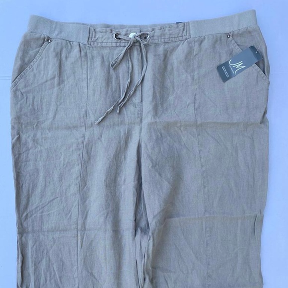 JM Collection Navy Linen Drawstring-Waist Pants - Picture 1 of 6